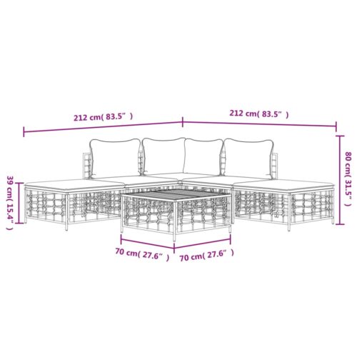 6-Piece Garden Lounge Set with Cushions Anthracite Poly Rattan - Image 10