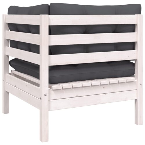 Garden Corner Sofa with Cushions White Solid Pinewood - Image 3