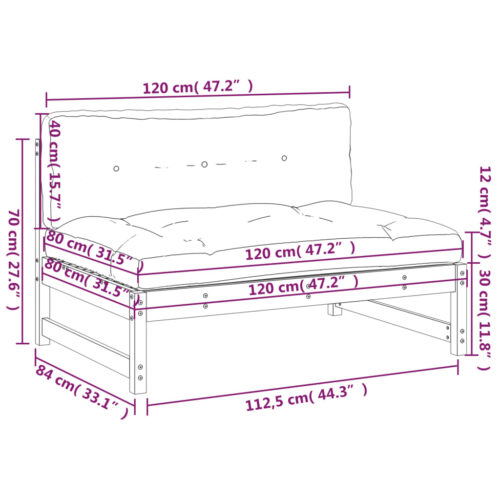 Middle Sofa Black 120x80cm Solid Wood Pine - Image 9