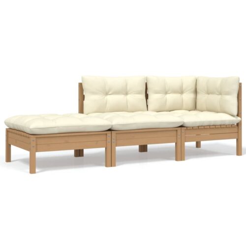 3-Piece Garden Lounge Set with Cream Cushions Solid Pinewood
