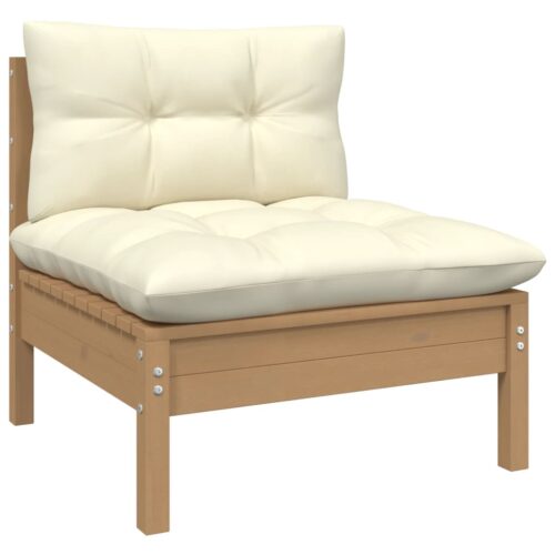 3-Piece Garden Lounge Set with Cream Cushions Solid Pinewood - Image 3