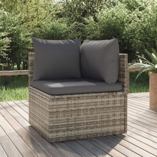 Garden Corner Sofa with Cushion Grey 57x57x56cm Poly Rattan - Image 2