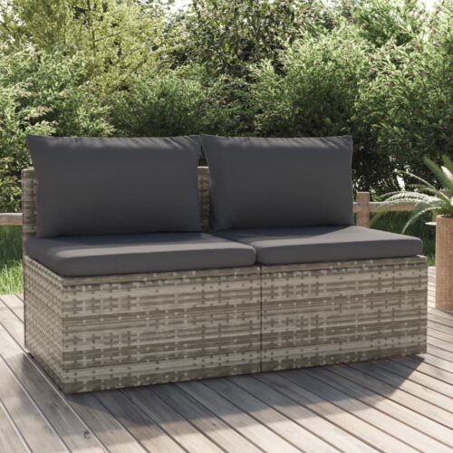 2-Seater Garden Sofa with Cushions Grey Poly Rattan - Image 2