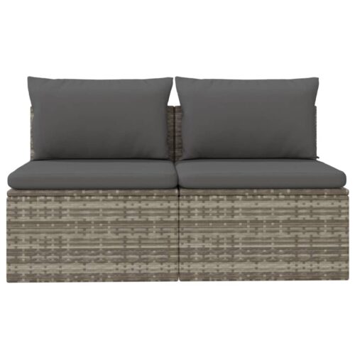 2-Seater Garden Sofa with Cushions Grey Poly Rattan - Image 4
