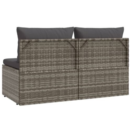 2-Seater Garden Sofa with Cushions Grey Poly Rattan - Image 6