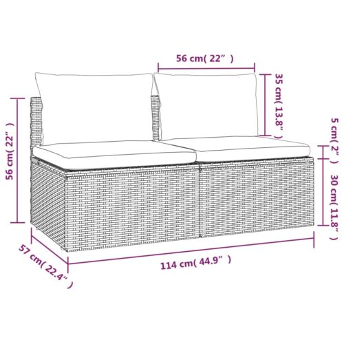 2-Seater Garden Sofa with Cushions Grey Poly Rattan - Image 11