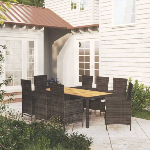 9-Piece Outdoor Dining Set with Cushions Poly Rattan Wicker Outdoor Patio Furniture Black - Image 2