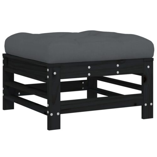 Black Pine Wood Outdoor Footstool Garden Patio Bench Ottoman Stool Chair Seat