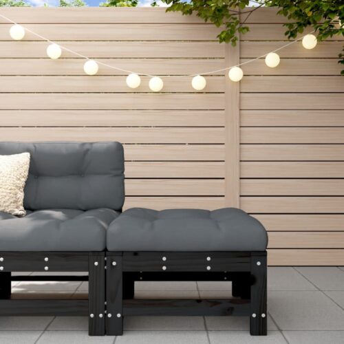 Black Pine Wood Outdoor Footstool Garden Patio Bench Ottoman Stool Chair Seat - Image 2