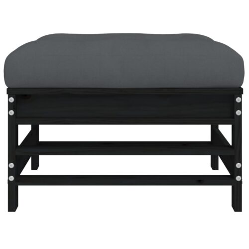 Black Pine Wood Outdoor Footstool Garden Patio Bench Ottoman Stool Chair Seat - Image 4