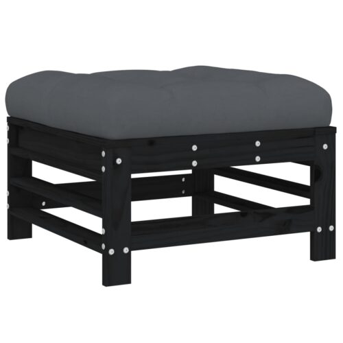 Black Pine Wood Outdoor Footstool Garden Patio Bench Ottoman Stool Chair Seat - Image 5