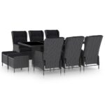 9-Piece Outdoor Dining Set with Cushions Poly Rattan Wicker Outdoor Patio Furniture Dark Grey