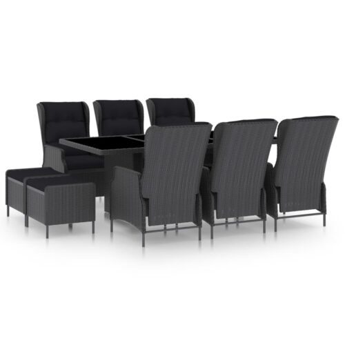 9-Piece Outdoor Dining Set with Cushions Poly Rattan Wicker Outdoor Patio Furniture Dark Grey