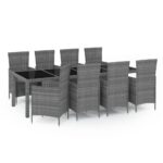 9-Piece Outdoor Dining Set with Cushions Poly Rattan Wicker Outdoor Patio Furniture Grey