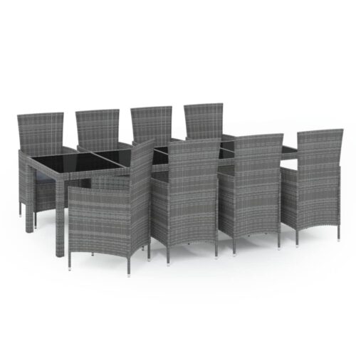 9-Piece Outdoor Dining Set with Cushions Poly Rattan Wicker Outdoor Patio Furniture Grey