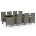 9-Piece Outdoor Dining Set with Cushions Poly Rattan Wicker Outdoor Patio Furniture Grey
