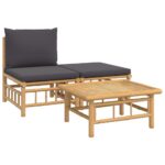 3-Piece Garden Lounge Set with Dark Grey Cushions Bamboo
