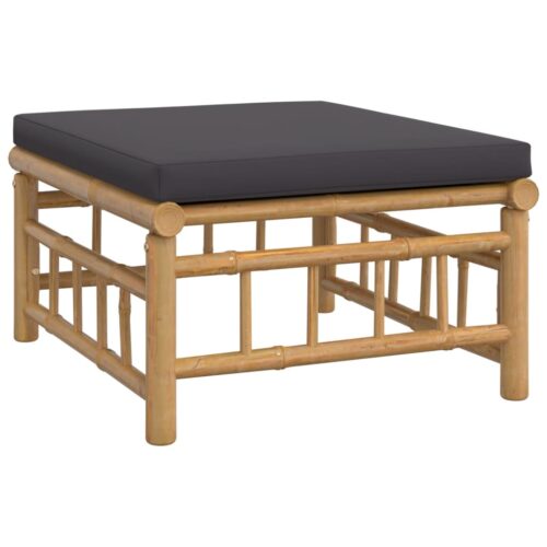 3-Piece Garden Lounge Set with Dark Grey Cushions Bamboo - Image 5