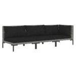 3-Piece Garden Lounge Set Dark Grey Half Round Poly Rattan