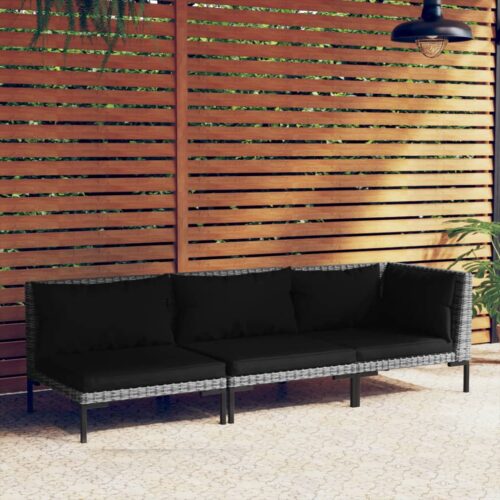 3-Piece Garden Lounge Set Dark Grey Half Round Poly Rattan - Image 2