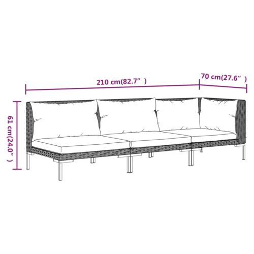 3-Piece Garden Lounge Set Dark Grey Half Round Poly Rattan - Image 11