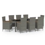 9-Piece Outdoor Dining Set with Cushions Poly Rattan Wicker Outdoor Patio Furniture Grey