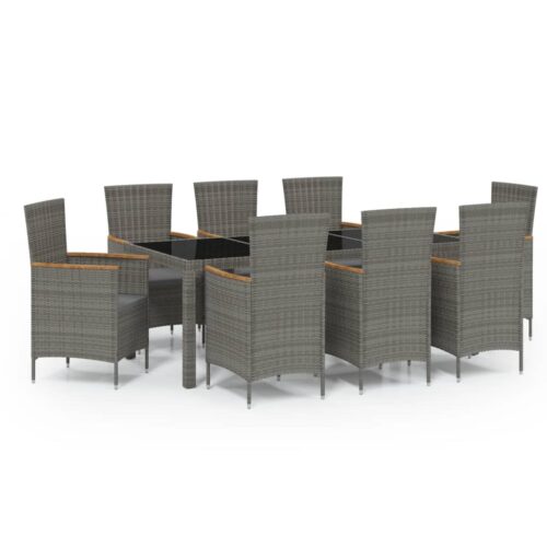 9-Piece Outdoor Dining Set with Cushions Poly Rattan Wicker Outdoor Patio Furniture Grey