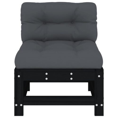 Middle Sofa with Cushions Black Solid Wood Pine - Image 3