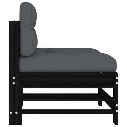 Middle Sofa with Cushions Black Solid Wood Pine - Image 4