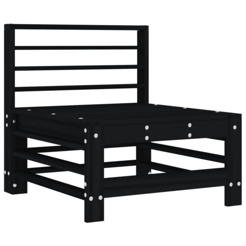 Middle Sofa with Cushions Black Solid Wood Pine - Image 6