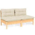 2-Seater Garden Sofa with Cream Cushions Solid Wood Pine
