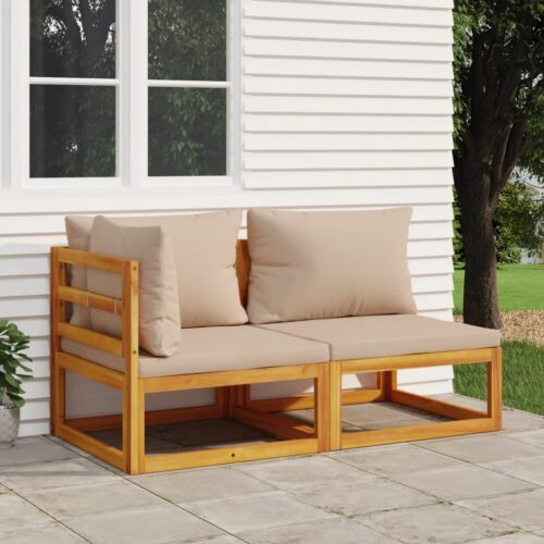 2-Piece Garden Sofa Set with Cushions Solid Wood Acacia - Image 2