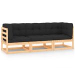 3-Piece Garden Lounge Set with Cushions Solid Pinewood