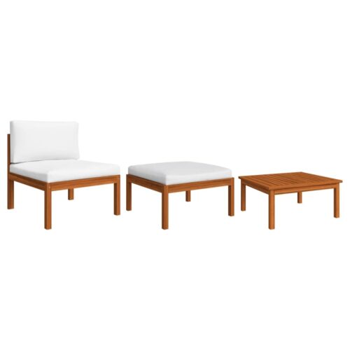 3-Piece Garden Lounge Set with Cushions Solid Acacia Wood