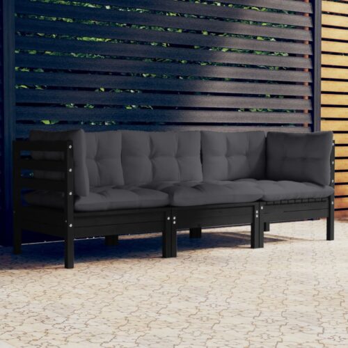 3-Seater Garden Sofa with Anthracite Cushions Solid Pinewood - Image 2