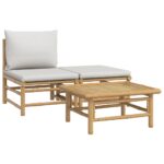 3-Piece Garden Lounge Set with Grey Cushions Bamboo