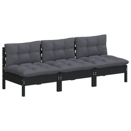 3-Seater Garden Sofa with Anthracite Cushions Solid Pinewood - Image 3