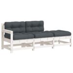 3-Piece Garden Lounge Set with Cushions White Solid Wood