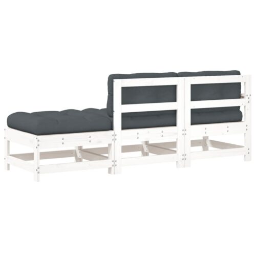 3-Piece Garden Lounge Set with Cushions White Solid Wood - Image 3
