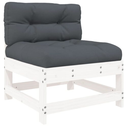 3-Piece Garden Lounge Set with Cushions White Solid Wood - Image 6