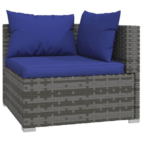 3-Piece Garden Lounge Set with Cushions Grey Poly Rattan - Image 5