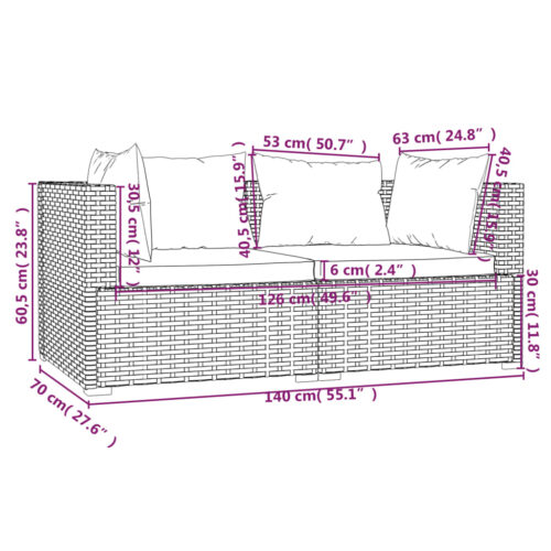 3-Piece Garden Lounge Set with Cushions Grey Poly Rattan - Image 7