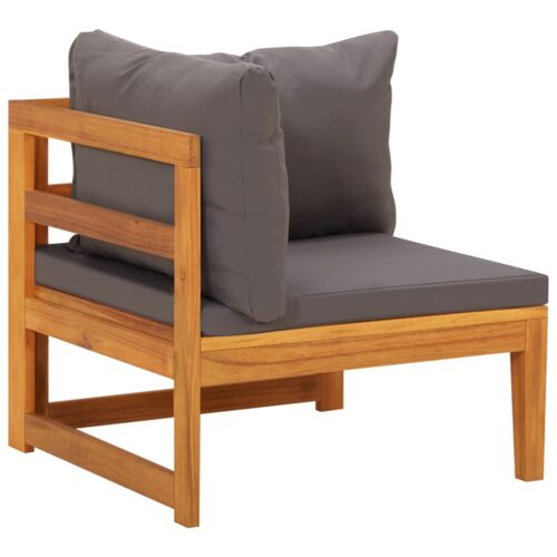 Corner Sofa with Dark Grey Cushions Solid Acacia Wood - Image 3