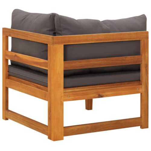 Corner Sofa with Dark Grey Cushions Solid Acacia Wood - Image 4