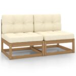 Garden Middle Sofas with Cream Cushions 2pcs Solid Pinewood