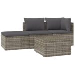 4-Piece Garden Lounge Set with Cushions Grey Poly Rattan
