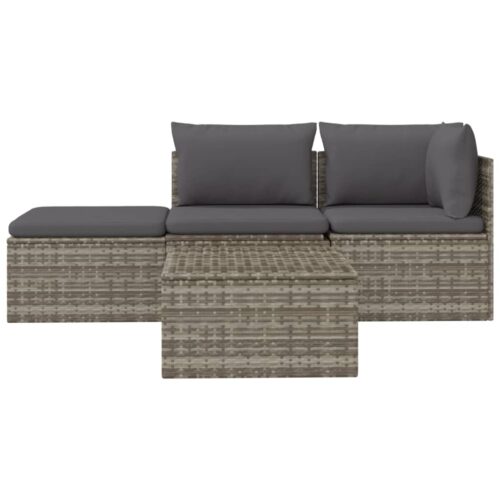 4-Piece Garden Lounge Set with Cushions Grey Poly Rattan - Image 4