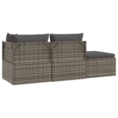 4-Piece Garden Lounge Set with Cushions Grey Poly Rattan - Image 6
