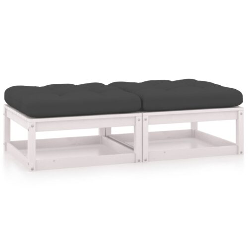 2pcs Outdoor Footstool Garden Patio Bench Ottoman Chair Seat Pine Wood White