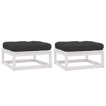 2pcs Outdoor Footstool Garden Patio Bench Ottoman Chair Seat White Pine Wood